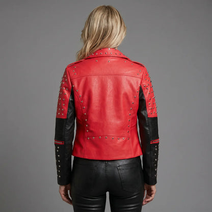 MotoArt Leather Women’s Bicolor Studded Moto Jacket