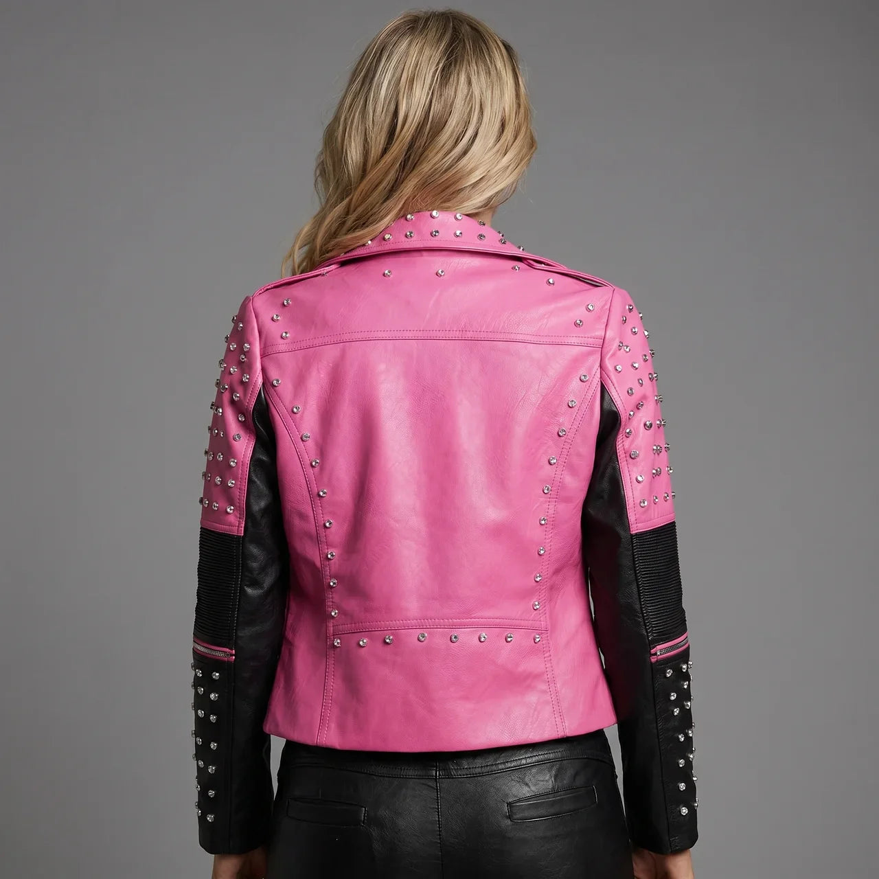 MotoArt Leather Women’s Bicolor Studded Moto Jacket