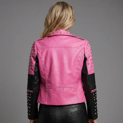 MotoArt Leather Women’s Bicolor Studded Moto Jacket