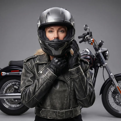 MotoArt Leather Women’s Belted Cropped Moto Jacket