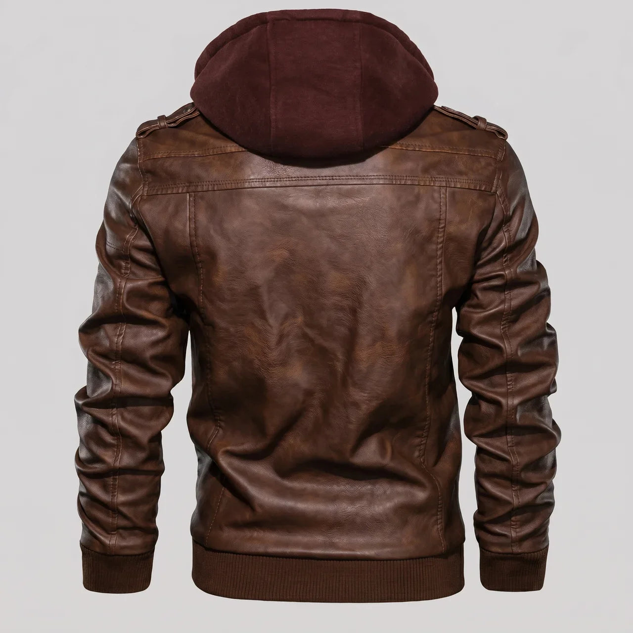 MotoArt Leather Detachable Hood Moto Jacket