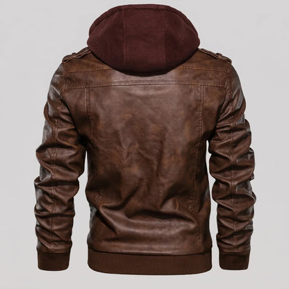 MotoArt Leather Detachable Hood Moto Jacket