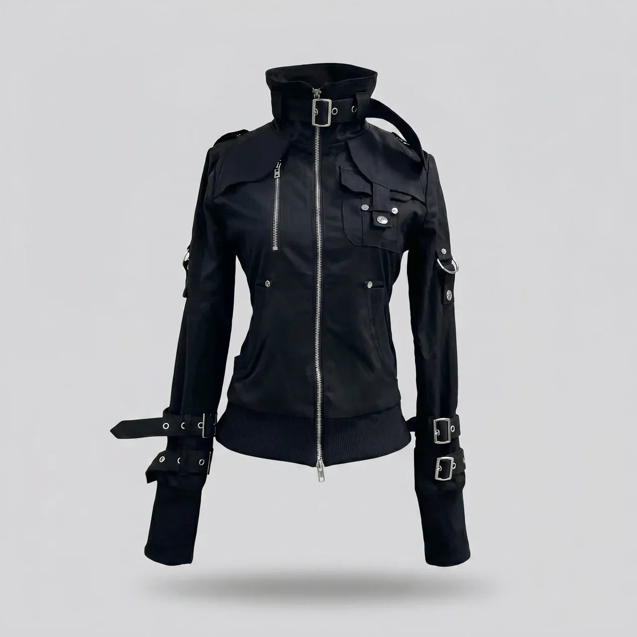 MotoArt Leather Shadow Buckle Moto Jacket