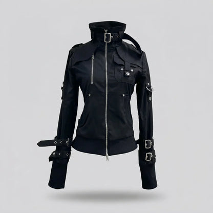 MotoArt Leather Shadow Buckle Moto Jacket