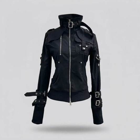 MotoArt Leather Shadow Buckle Moto Jacket