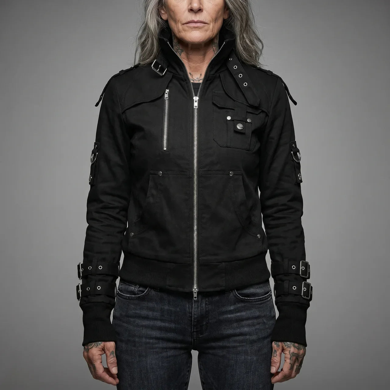 MotoArt Leather Shadow Buckle Moto Jacket