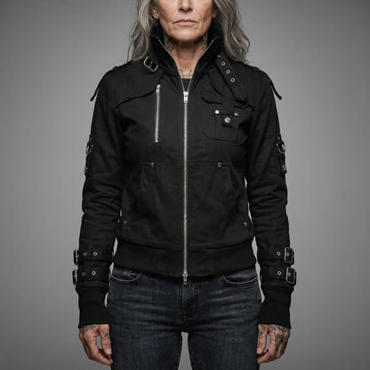 MotoArt Leather Shadow Buckle Moto Jacket