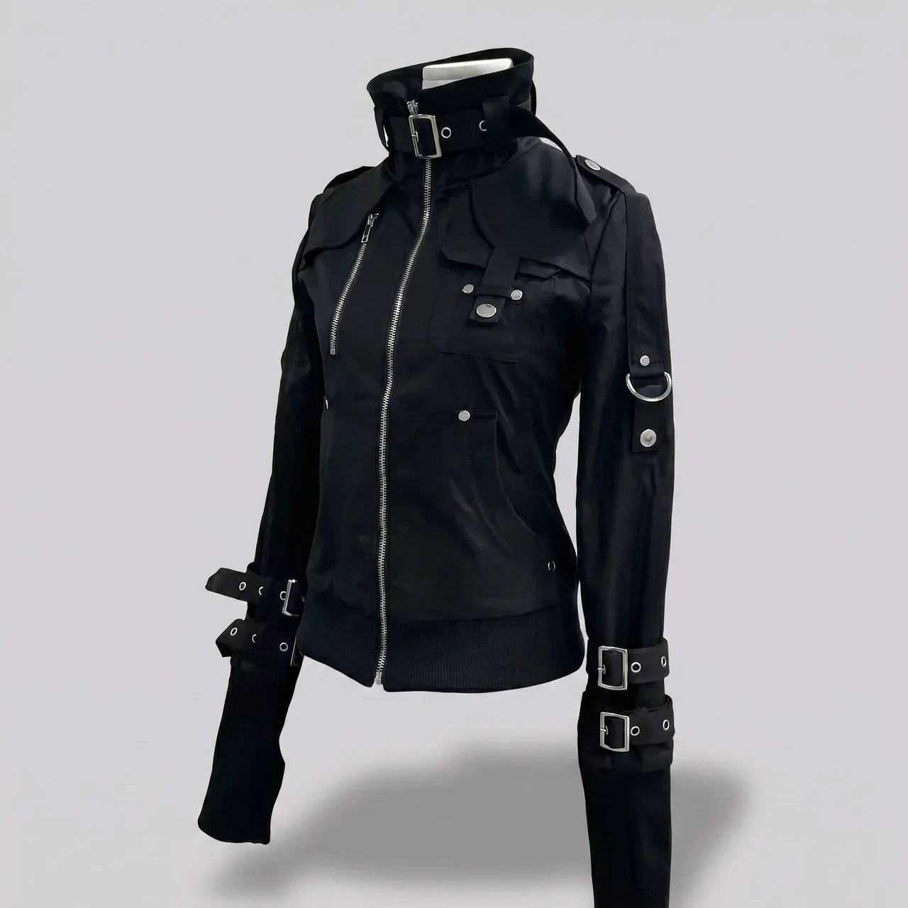 MotoArt Leather Shadow Buckle Moto Jacket