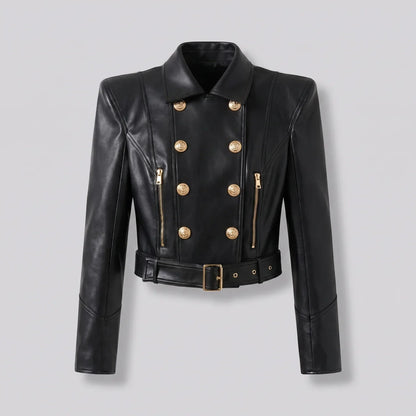 MotoArt Leather Lioncrest Cropped Moto Jacket