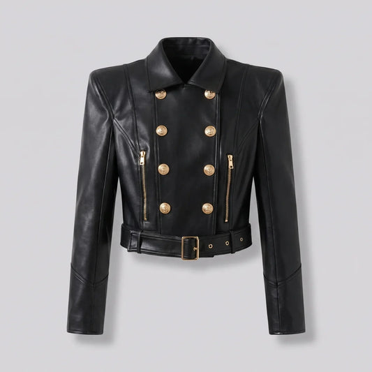 MotoArt Leather Lioncrest Cropped Moto Jacket