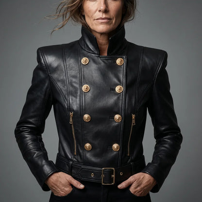 MotoArt Leather Lioncrest Cropped Moto Jacket