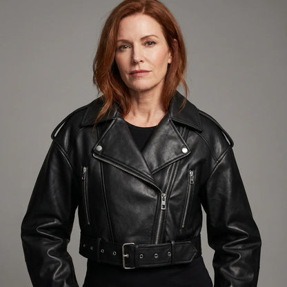 MotoArt Leather RebelCrop Belted Moto Jacket