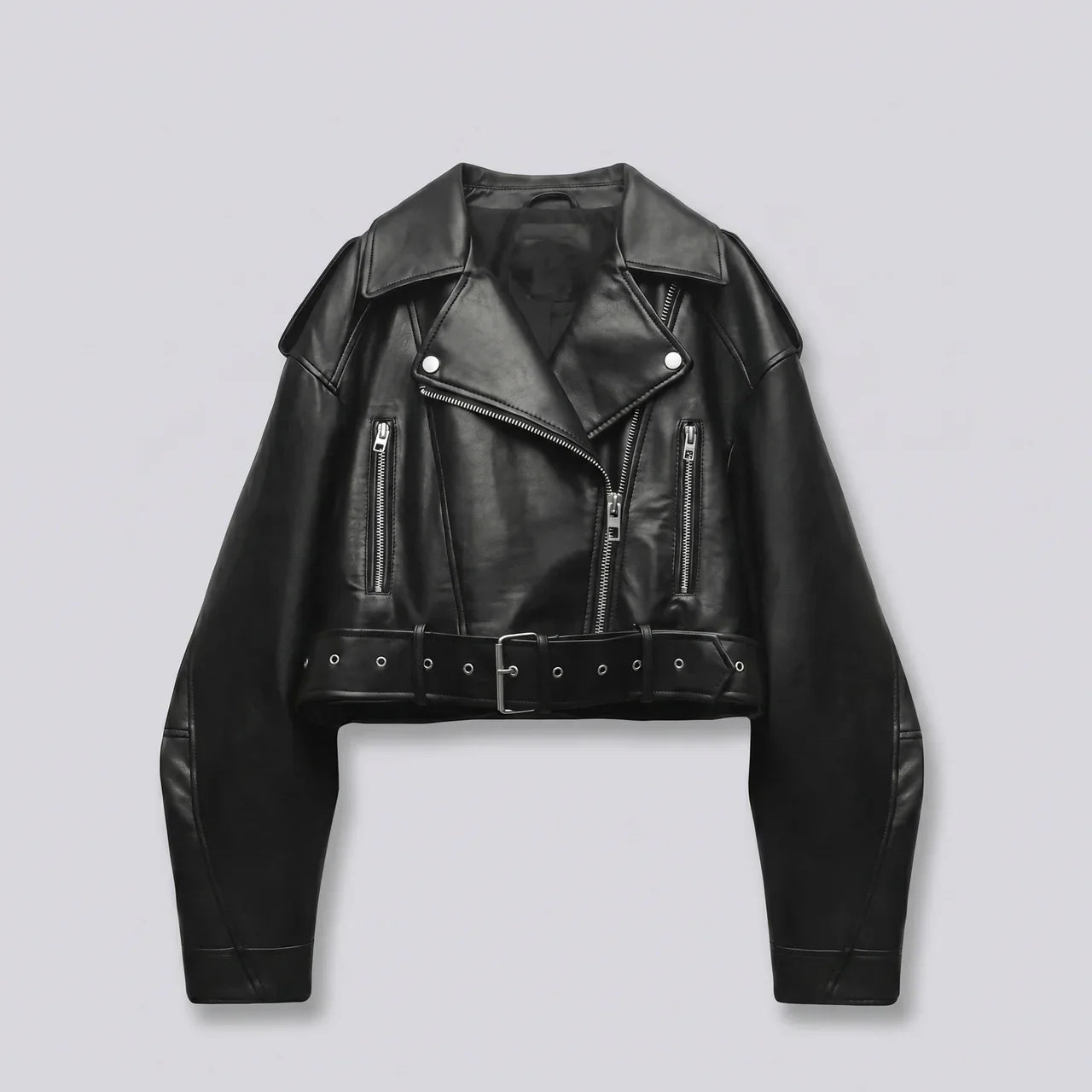 MotoArt Leather RebelCrop Belted Moto Jacket