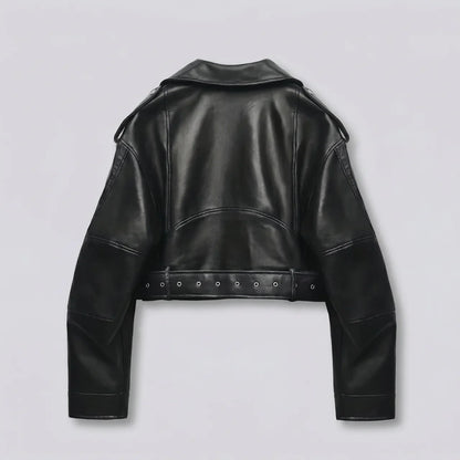 MotoArt Leather RebelCrop Belted Moto Jacket