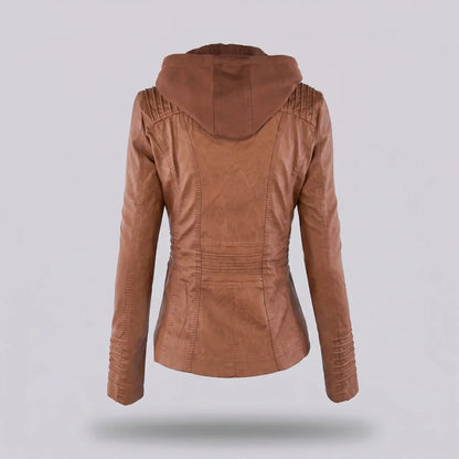 MotoArt Leather Women’s Detachable-Hood Moto Jacket