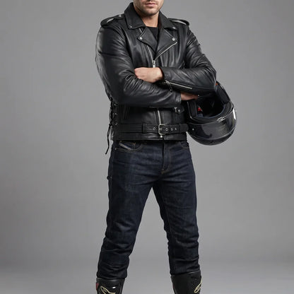 MotoArt Leather Leather Belted Biker Jacket