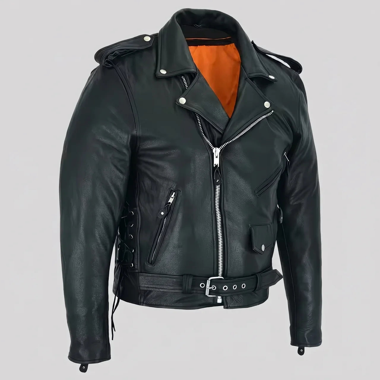 MotoArt Leather Leather Belted Biker Jacket