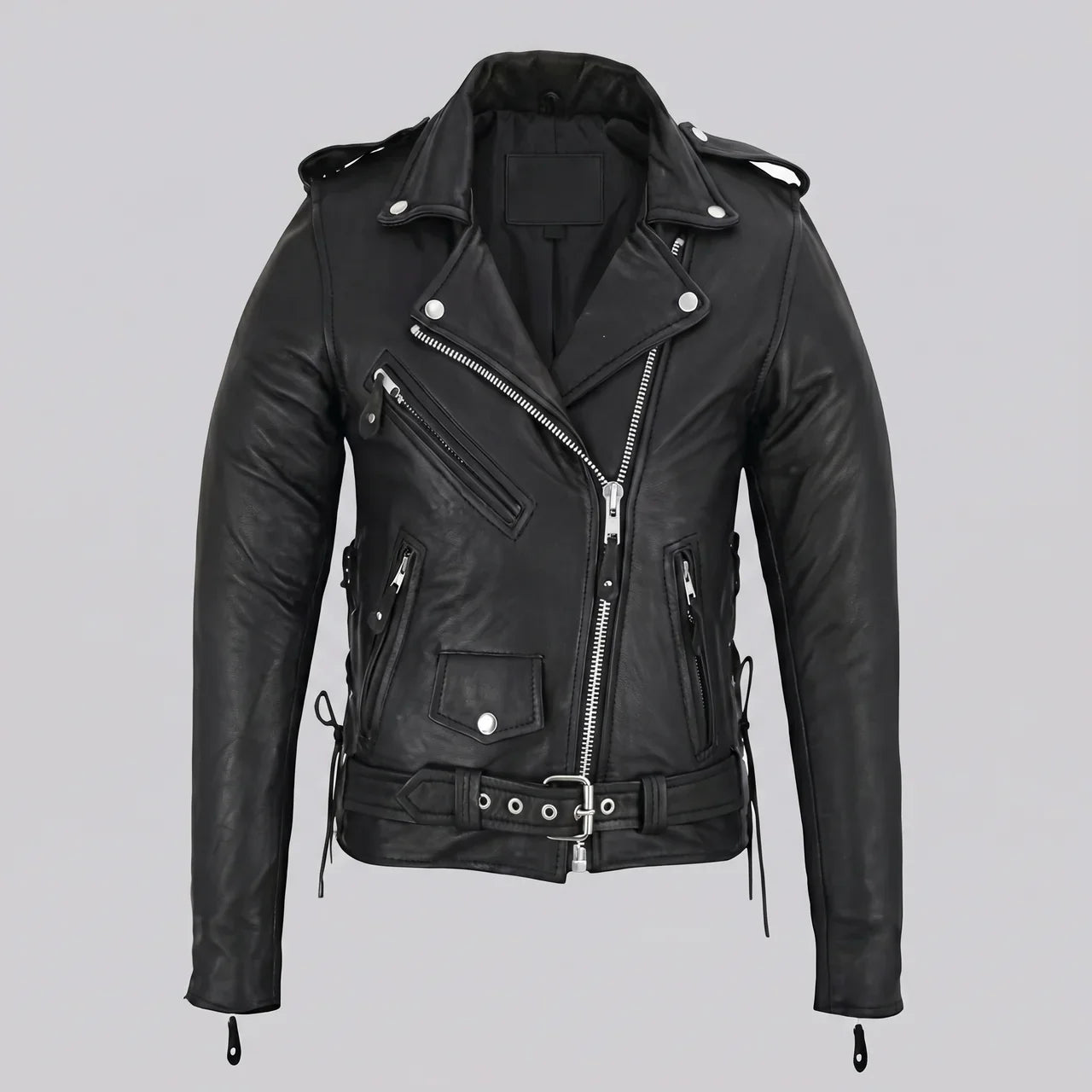 MotoArt Leather Women’s Belted Leather Moto Jacket