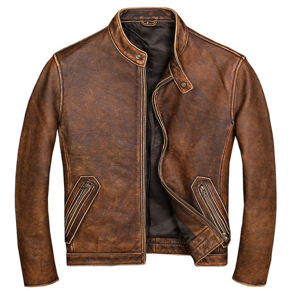 Mens Eric Moto Fit Genuine Cowhide Leather Jacket