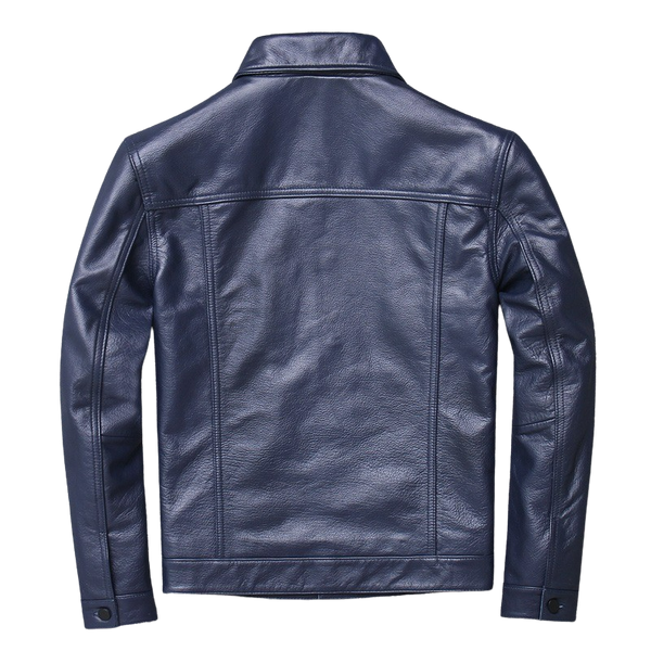 Mens Jose Front Pocket Blue Genuine Lambskin Leather Jacket