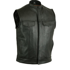 MotoArt Cowhide Leather Vest with Scoop Collar - Discounted! - MotoArt Leather