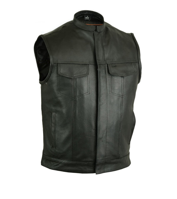 MotoArt Cowhide Leather Vest with Scoop Collar - Discounted! - MotoArt Leather