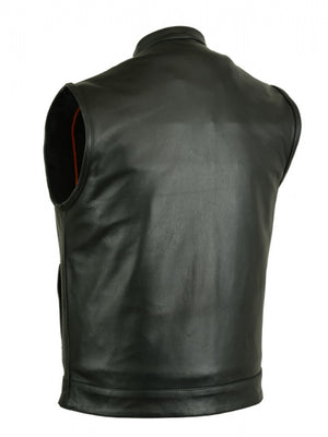 MotoArt Cowhide Leather Vest with Scoop Collar - Discounted! - MotoArt Leather