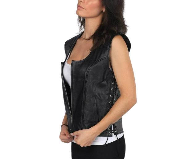 Ladies Popular Stringy Leather Motorcycle Vest by MotoArt - MotoArtLeather