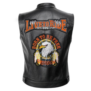 MotoArt Cowhide Live to Ride Biker Leather Vest - MotoArtLeather
