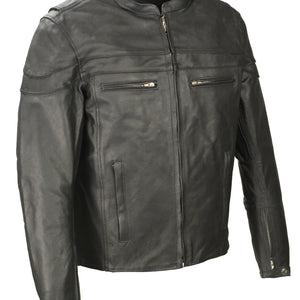 MotoArt Men's Classic Scooter Collar Genuine Leather Jacket - MotoArtLeather